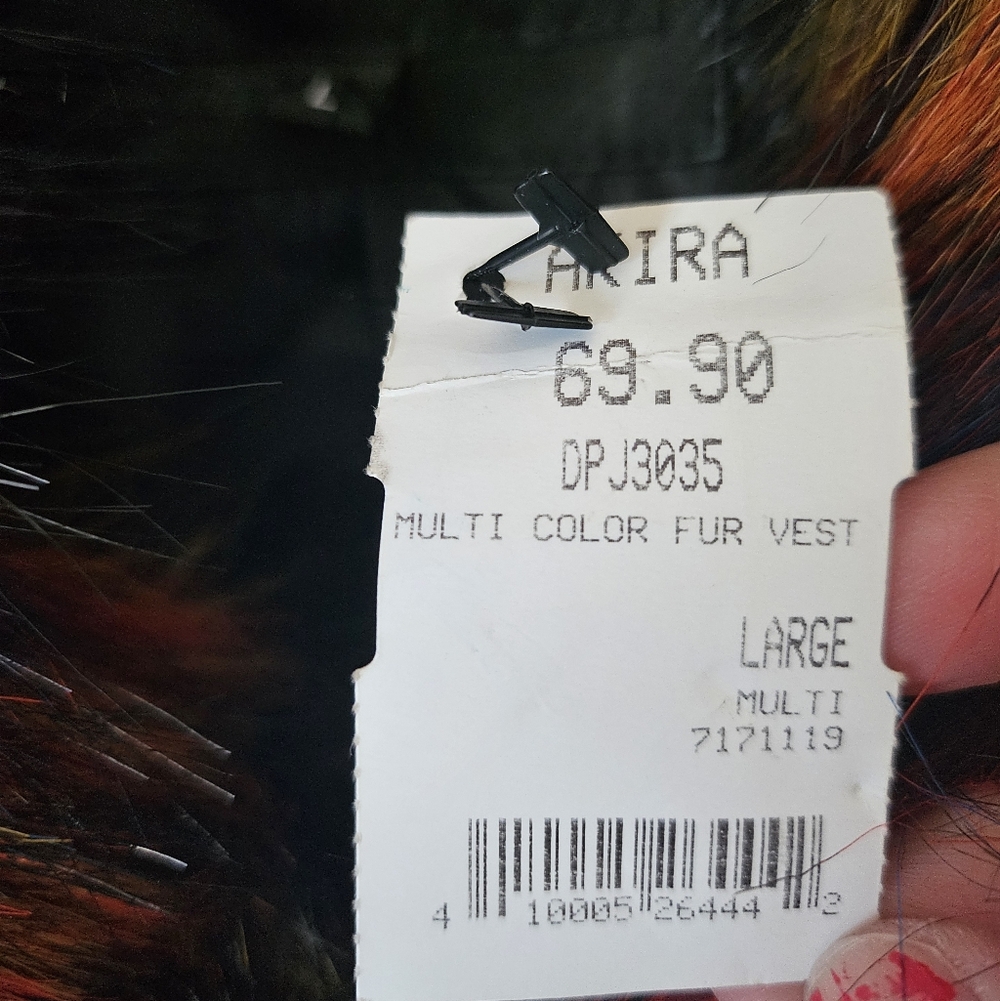 NWT LA Coalition Black Multicolor Faux Fur Faux Leather Zip Up Vest, Size L - Picture 7 of 10